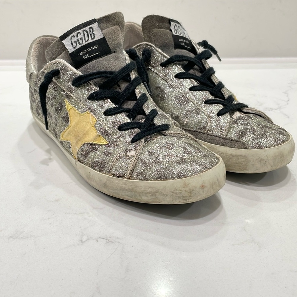 Golden Goose size 39 silver leopard with yellow star